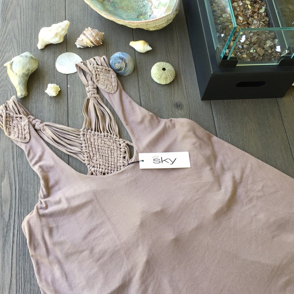 Sky Macramé Strap Tank Top in Mauve Brown